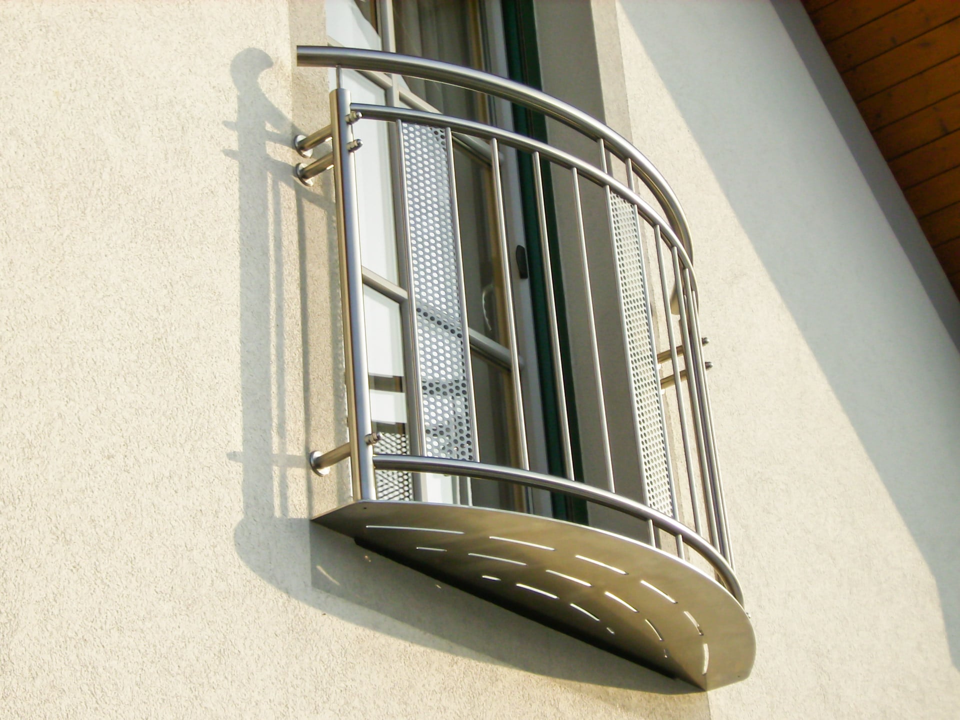 Französischer Balkon Balkongeländer Stabgeländer Silber mit Holzoptik Edelstahl
